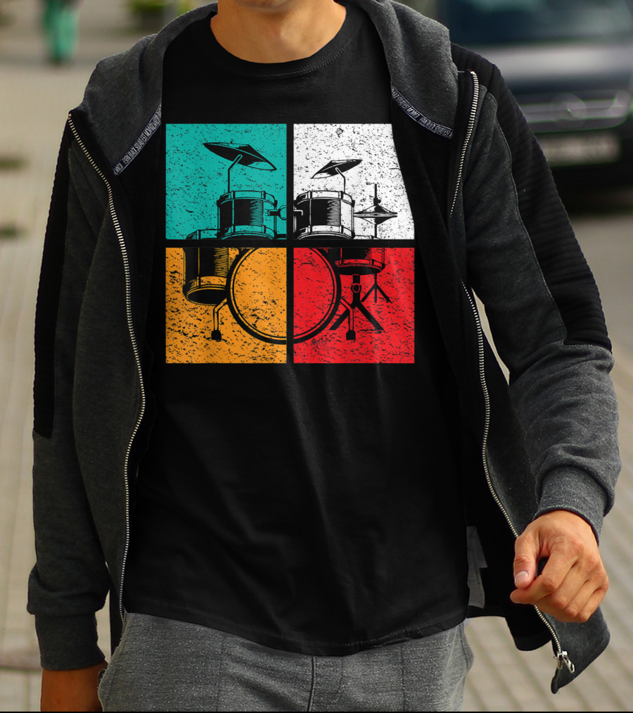Drummer Drums Band Drumset Colorful Pop Art Squares T-Shirt