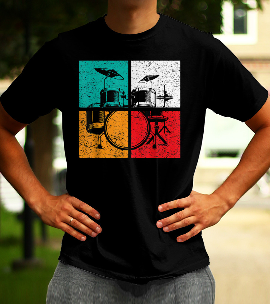 Drummer Drums Band Drumset Colorful Pop Art Squares T-Shirt