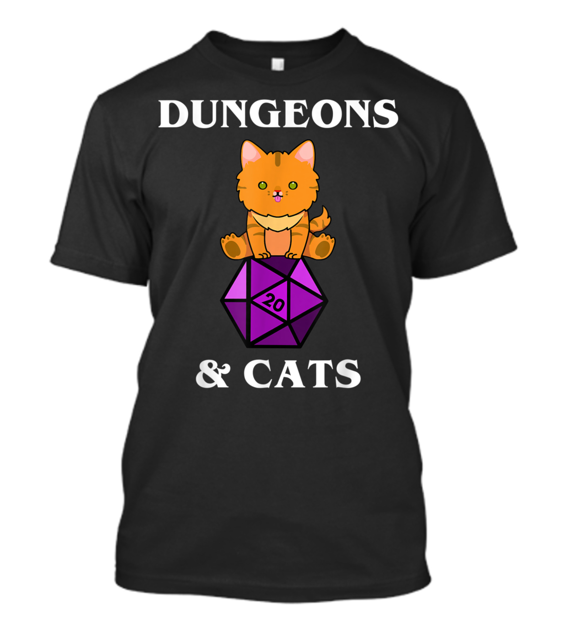 Dungeons And Cats Orange Cat On Purple D20 Dice T-Shirt