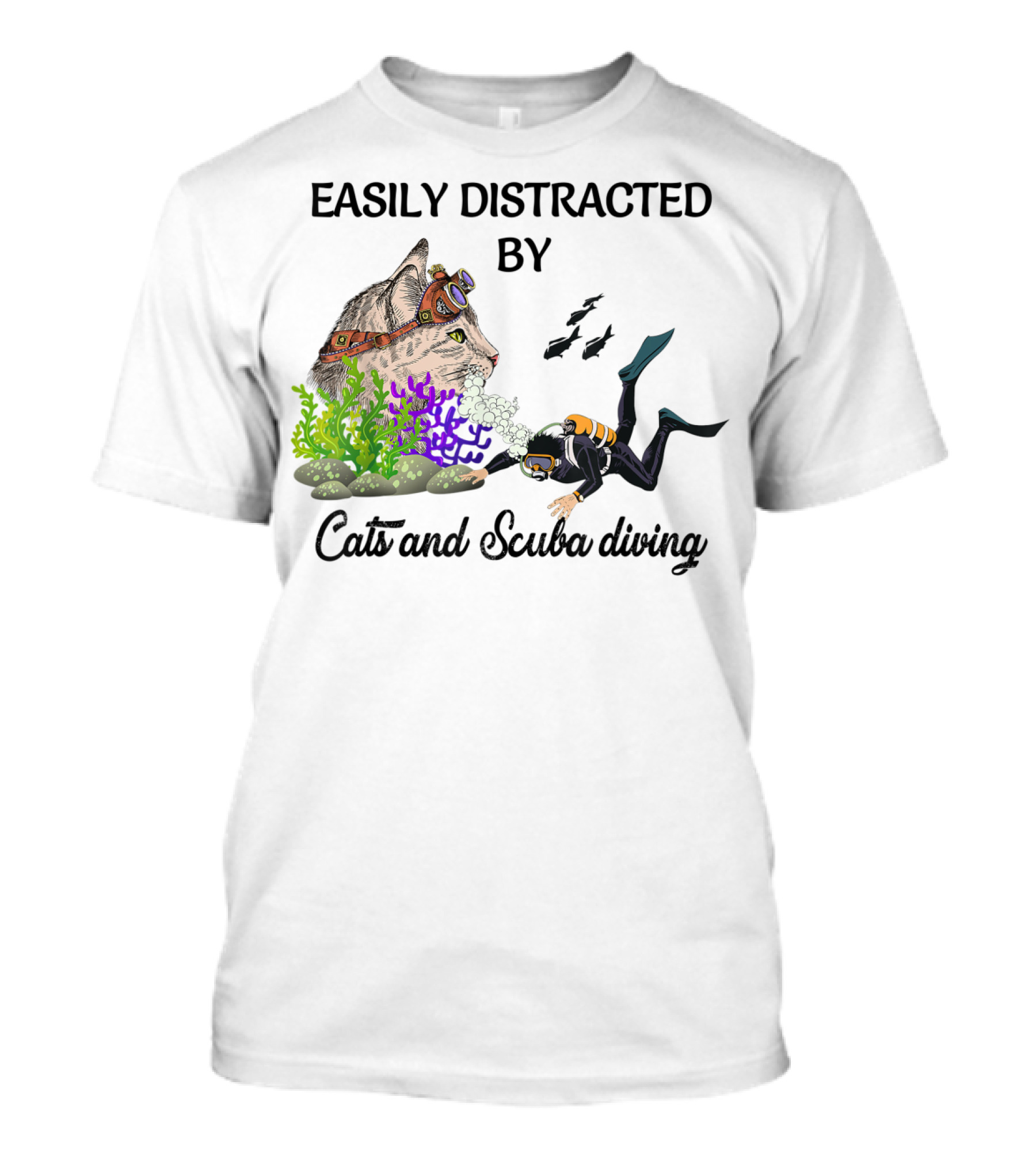 Easily Distracted By Cats And Scuba Diving Underwater Adventure T-Shirt