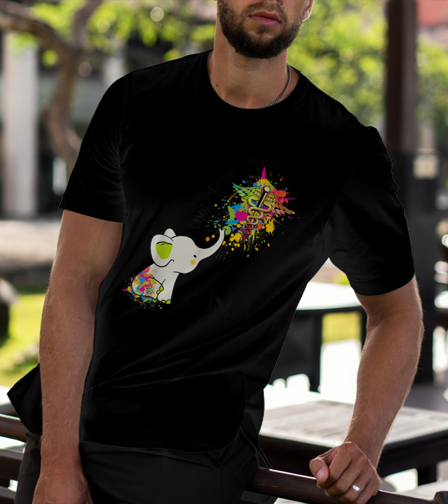 Elephant Live Love Heal CNA Colorful Caduceus T-Shirt