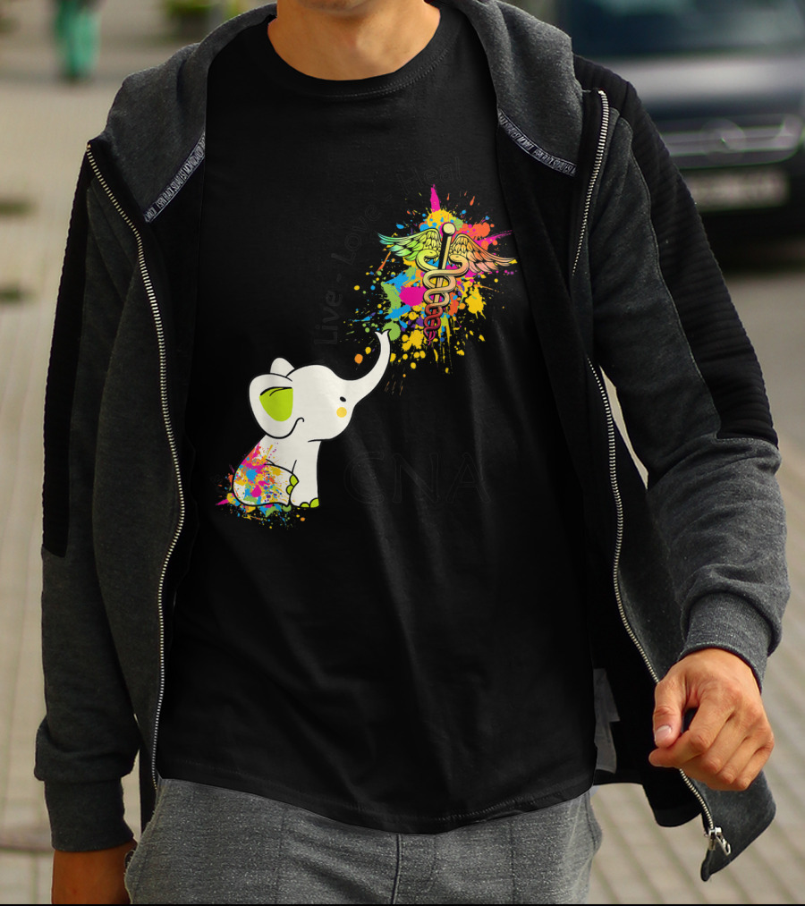 Elephant Live Love Heal CNA Colorful Caduceus T-Shirt