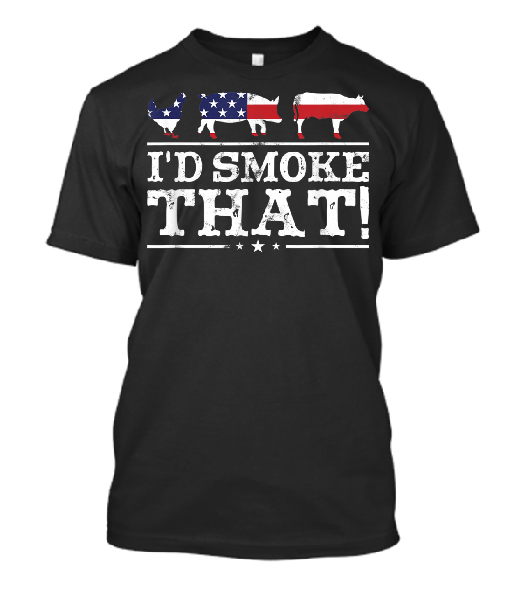 I'd Smoke That BBQ Pig Chicken Cow American Flag Pitmaster Grill T-Shirt