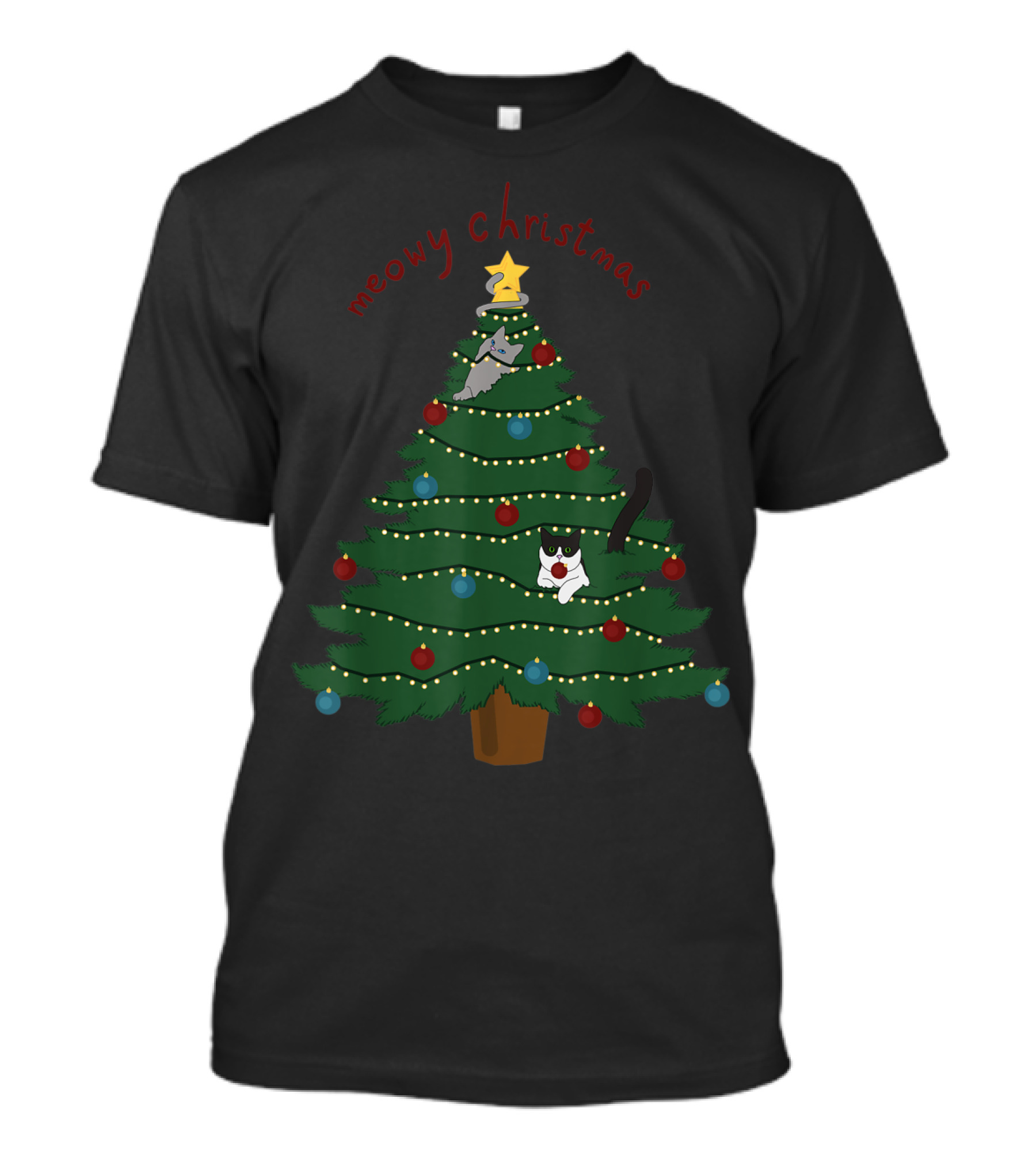 Meowy Christmas Funny Cats In Christmas Tree T-Shirt