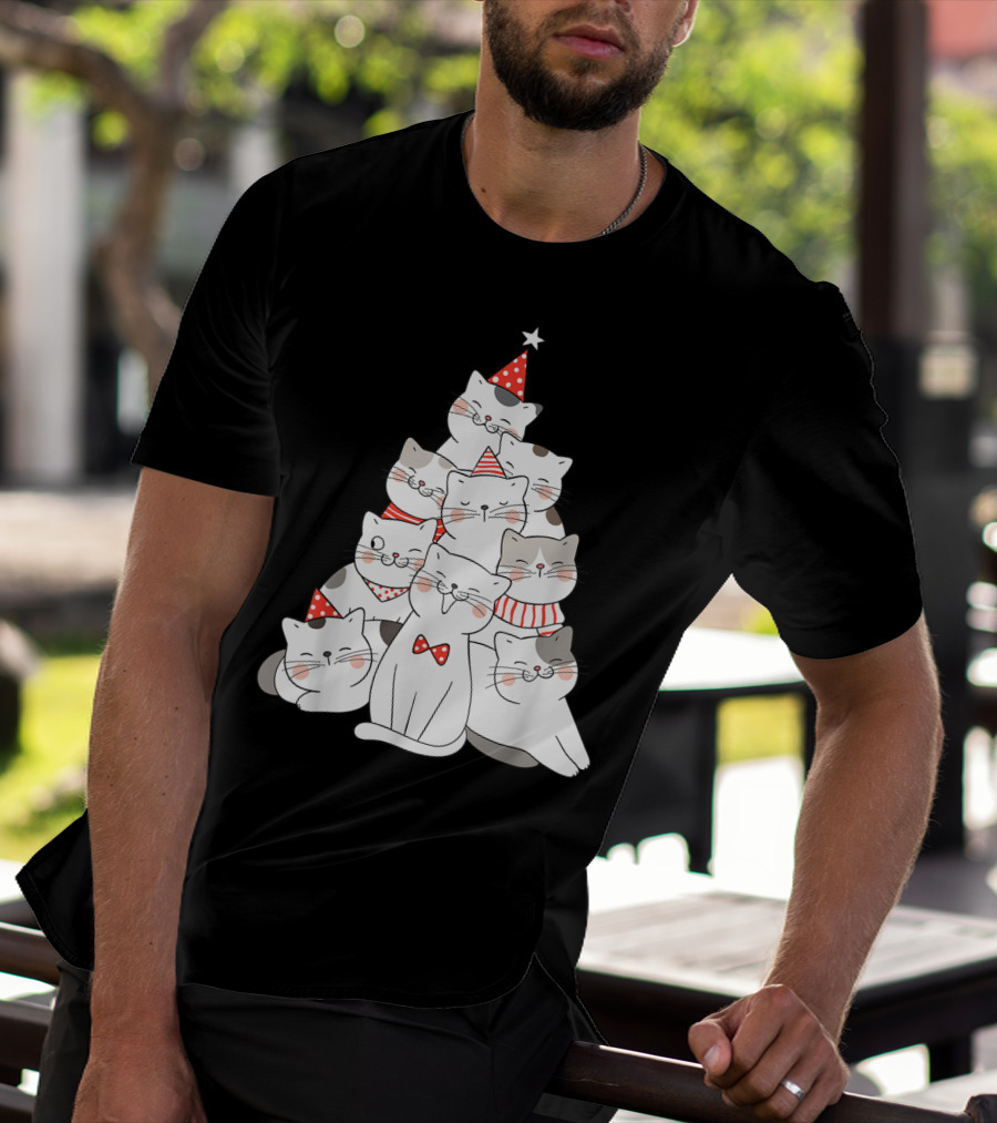 Funny Christmas Cats Xmas Tree New Year Party T-Shirt