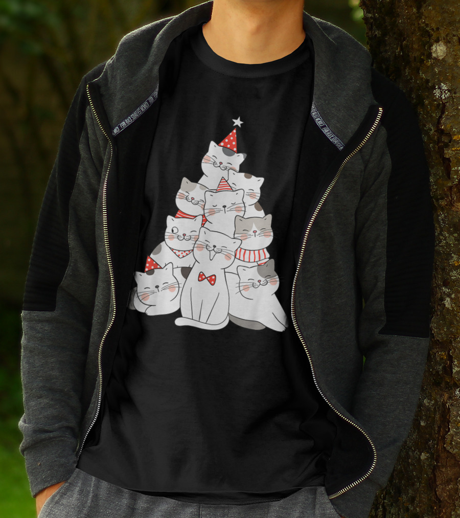 Funny Christmas Cats Xmas Tree New Year Party T-Shirt