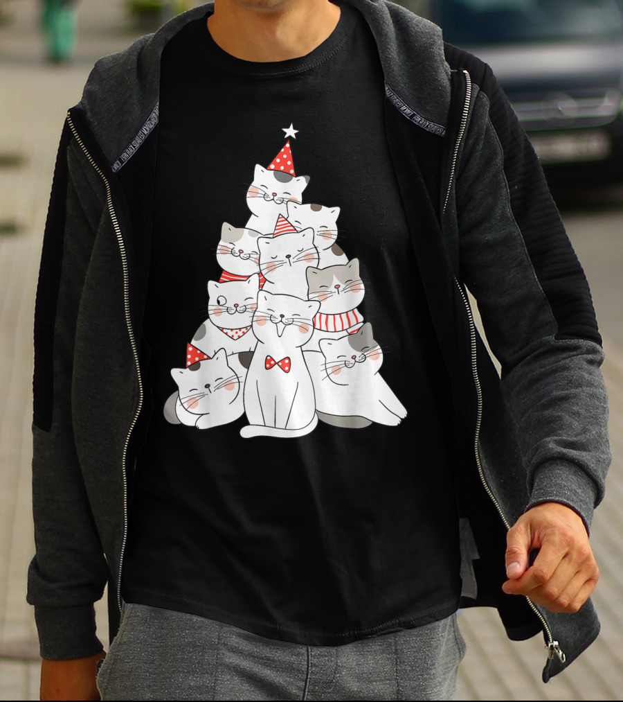 Funny Christmas Cats Xmas Tree New Year Party T-Shirt