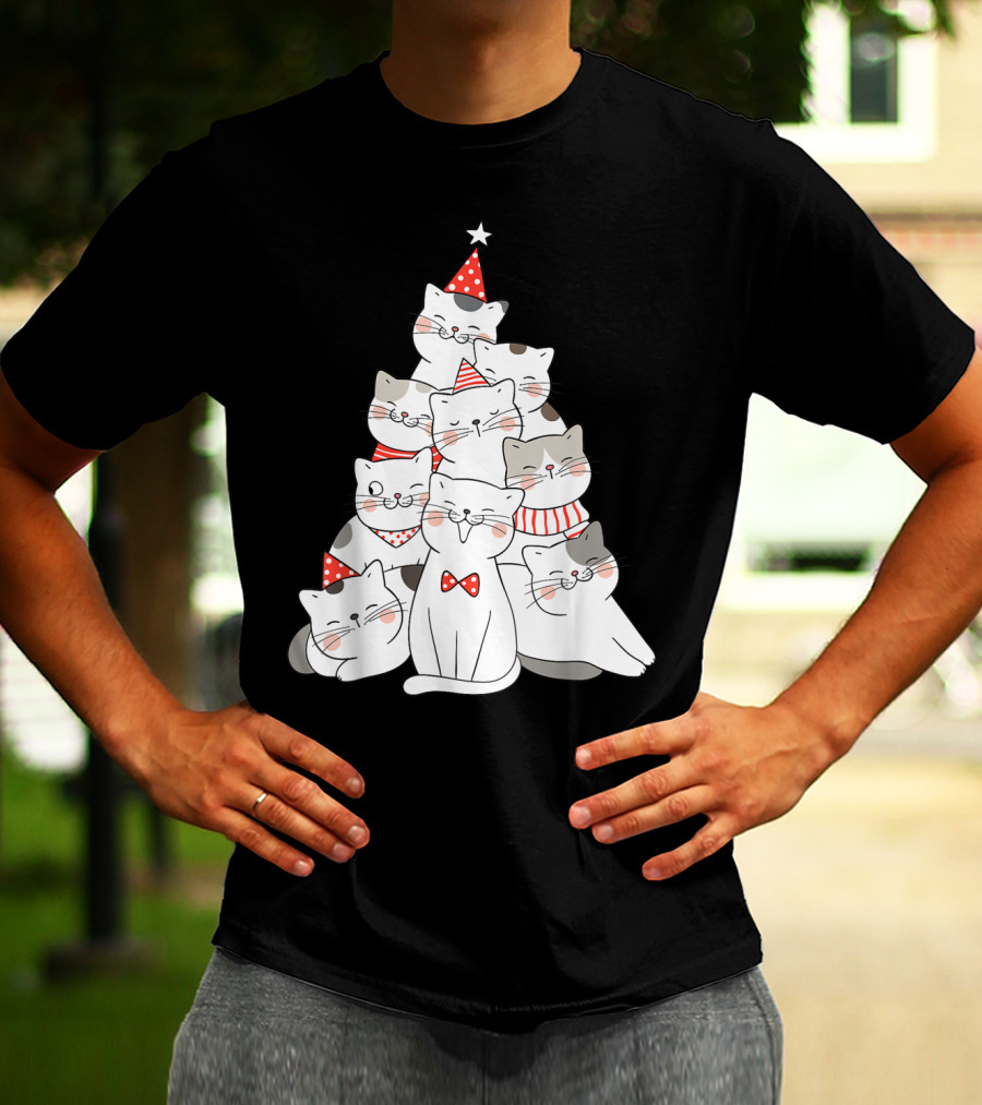 Funny Christmas Cats Xmas Tree New Year Party T-Shirt