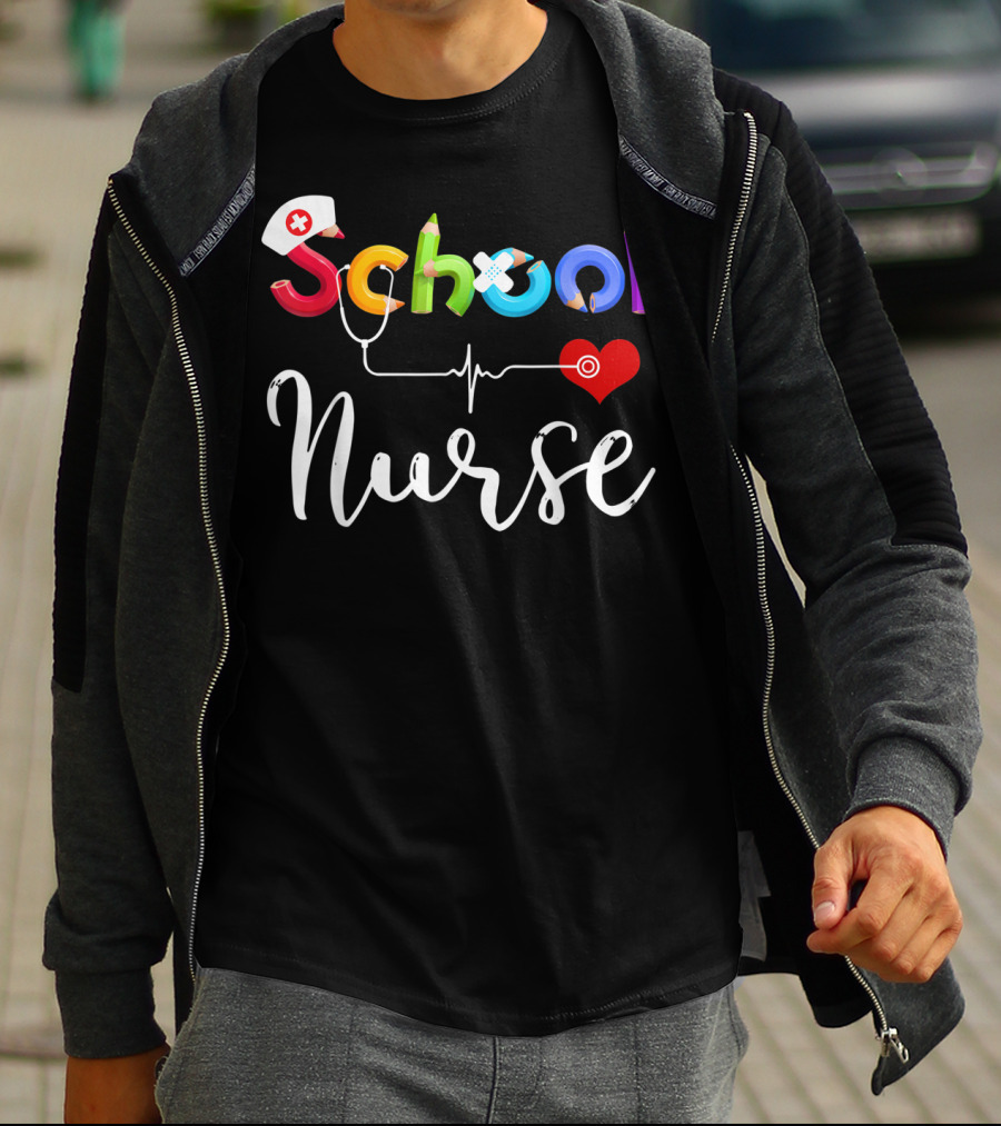 School Nurse Colorful Pencil Heartbeat T-Shirt