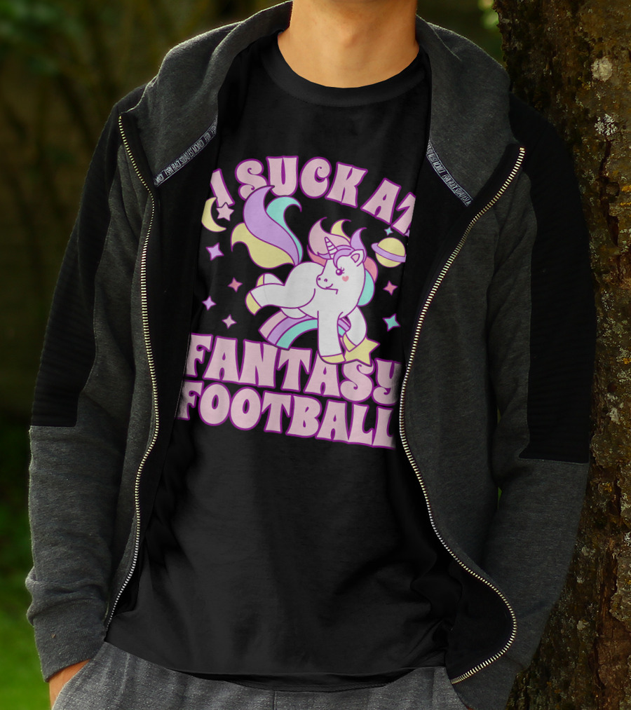 I Suck At Fantasy Football Unicorn Colors Celestial T-Shirt