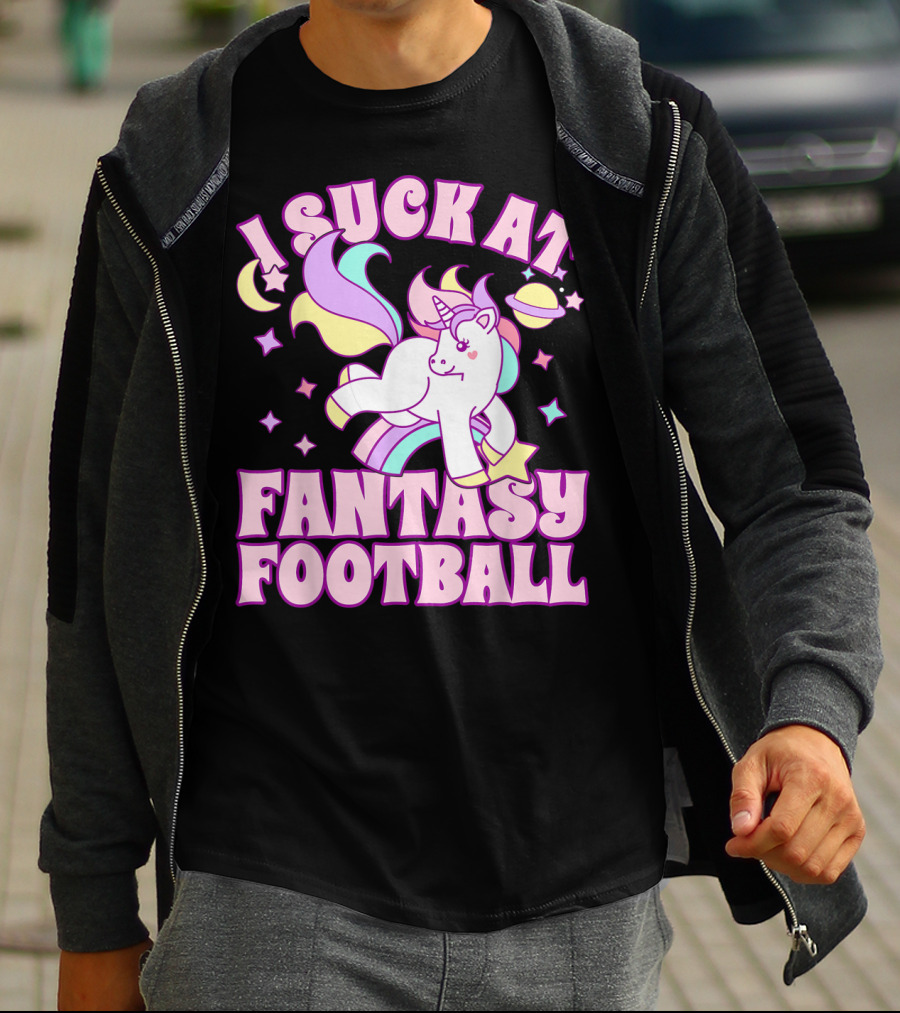 I Suck At Fantasy Football Unicorn Colors Celestial T-Shirt