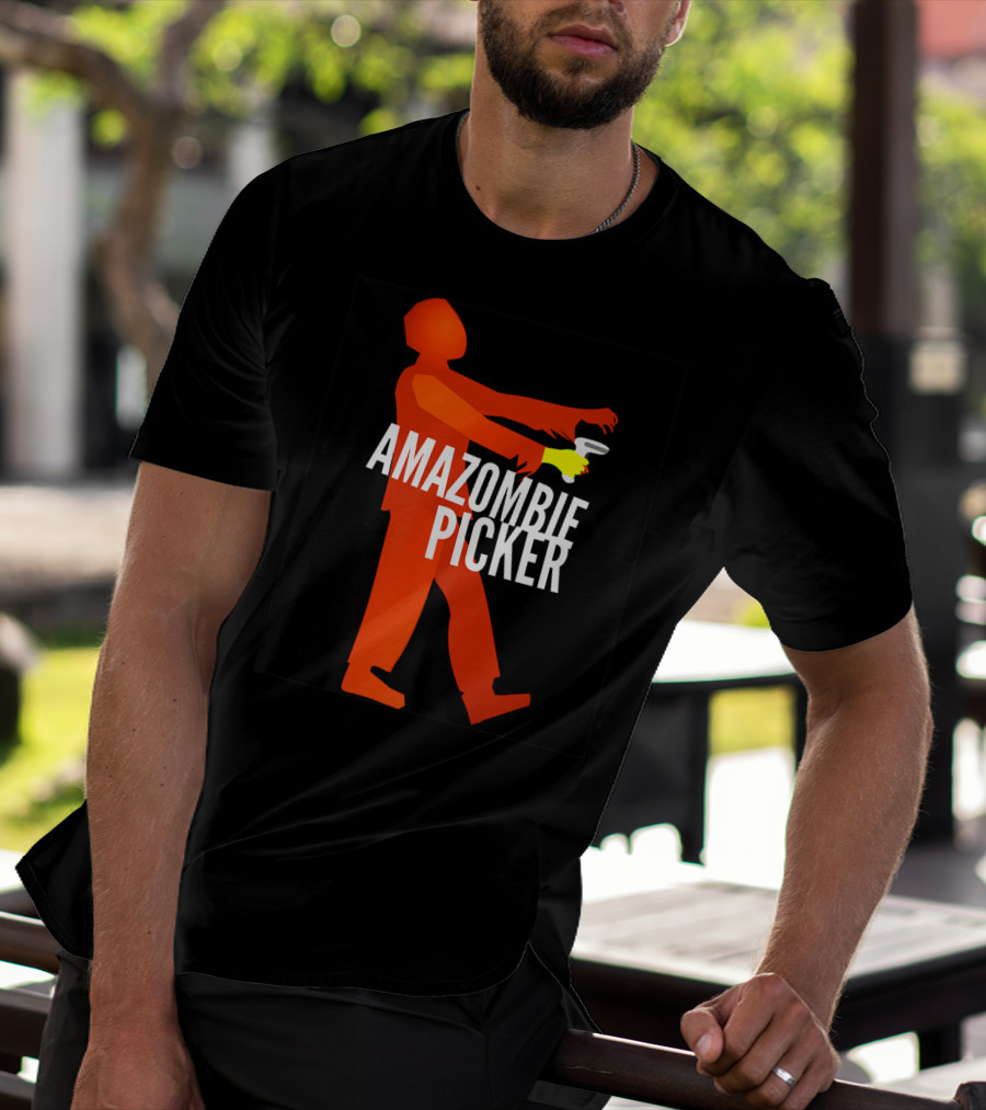 Amazombie Picker Walking Zombie Silhouette With Coffee Cup T-Shirt