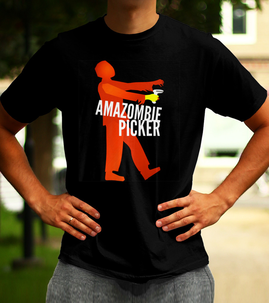 Amazombie Picker Walking Zombie Silhouette With Coffee Cup T-Shirt