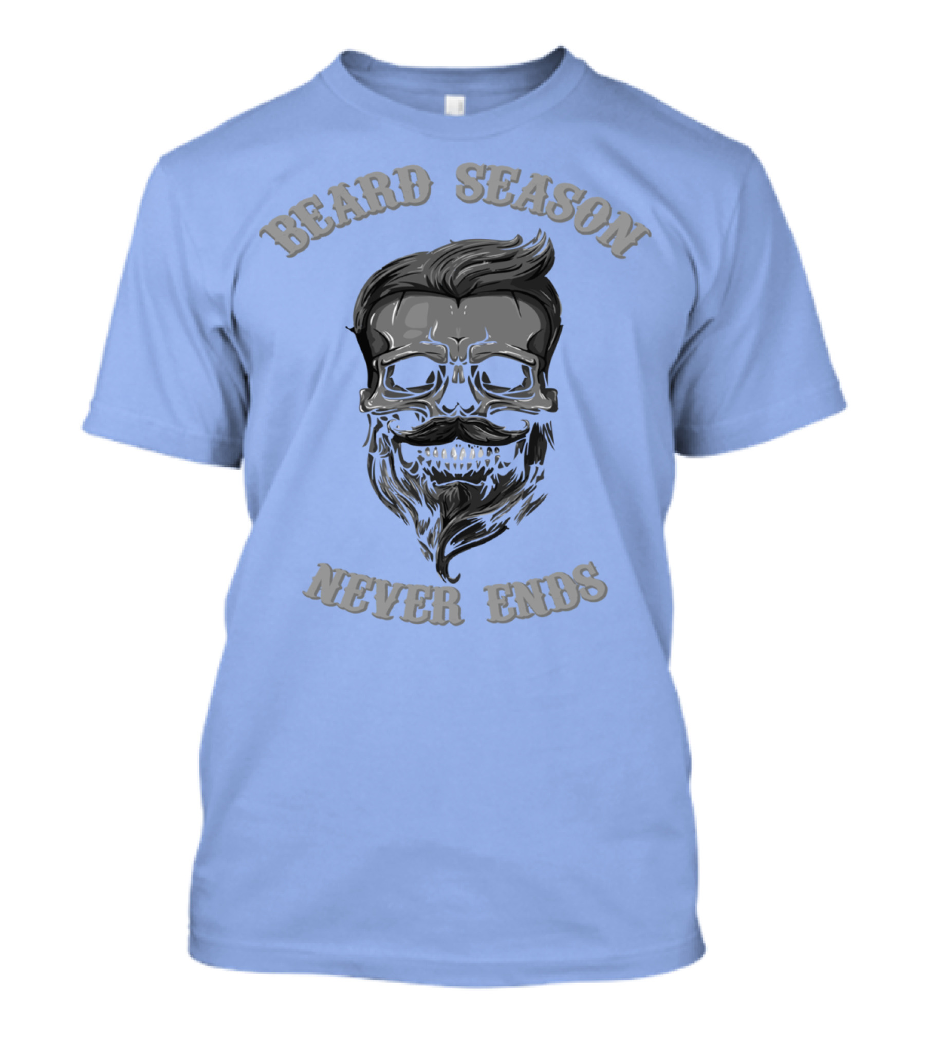 Beard Season Never Ends Skull With Mustache And Hair T-Shirt