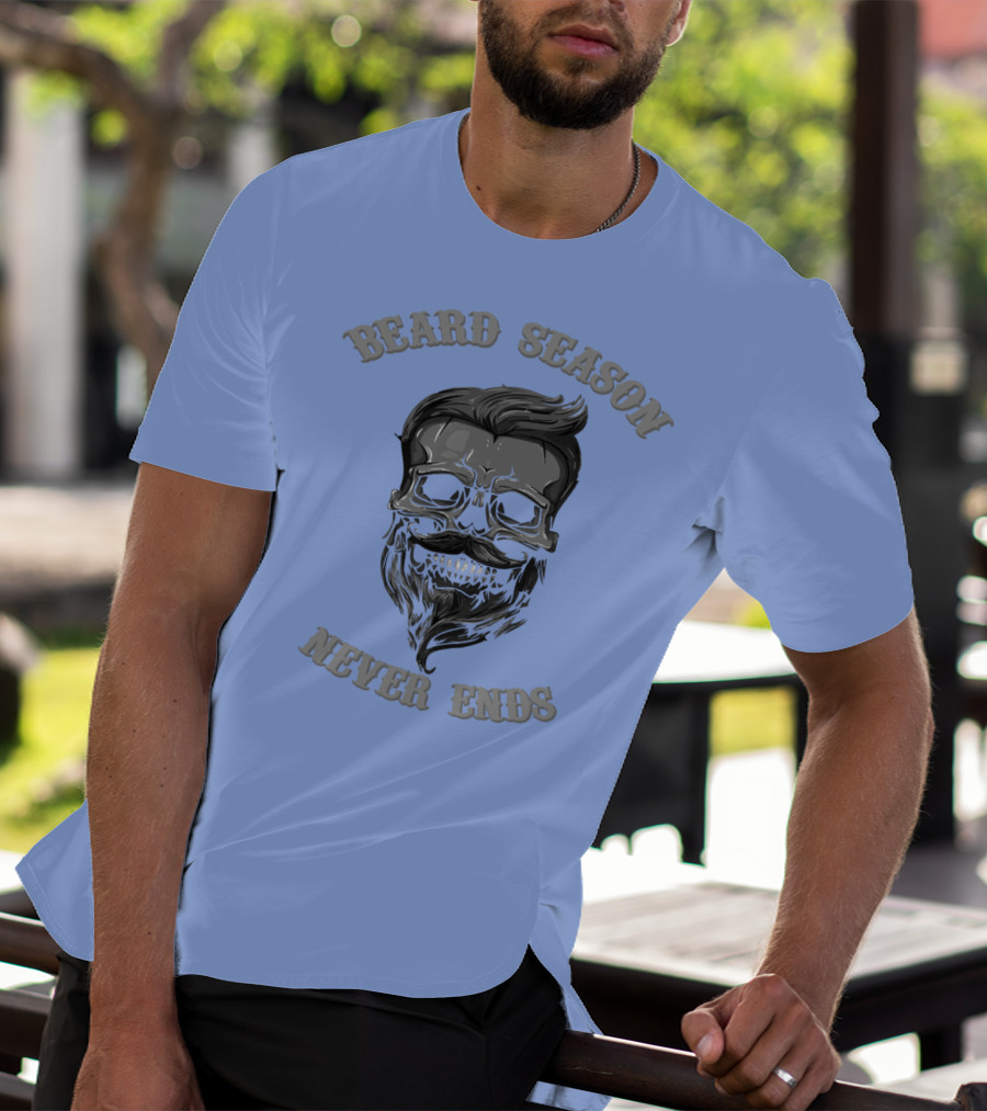 Beard Season Never Ends Skull With Mustache And Hair T-Shirt