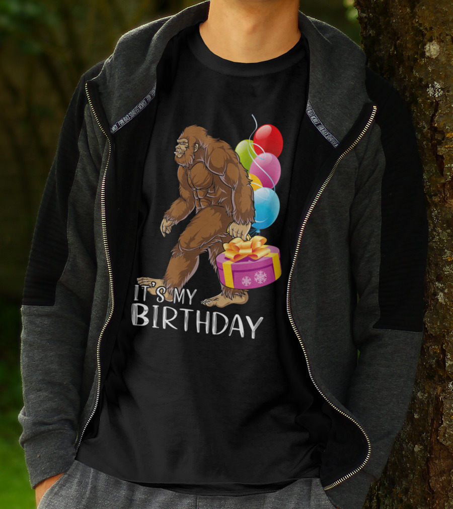 It's My Birthday Bigfoot Balloons And Cake T-Shirt