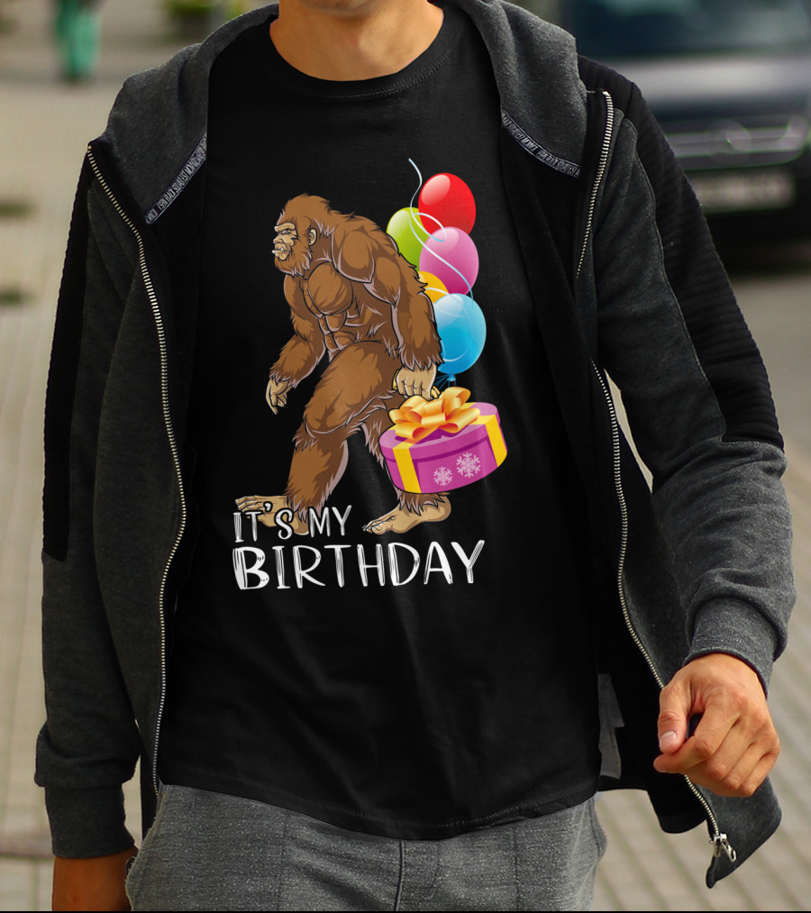 It's My Birthday Bigfoot Balloons And Cake T-Shirt