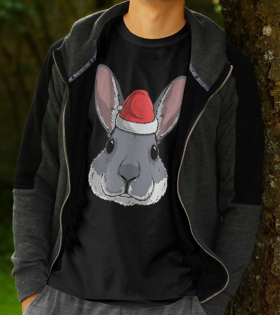 Bunny Rabbit Santa Claus Hat Christmas Xmas Festive Holiday Rabbit T-Shirt