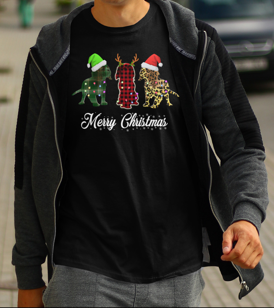 Merry Christmas Cavalier King Charles Spaniel Trio Santa Hats Antlers T-Shirt