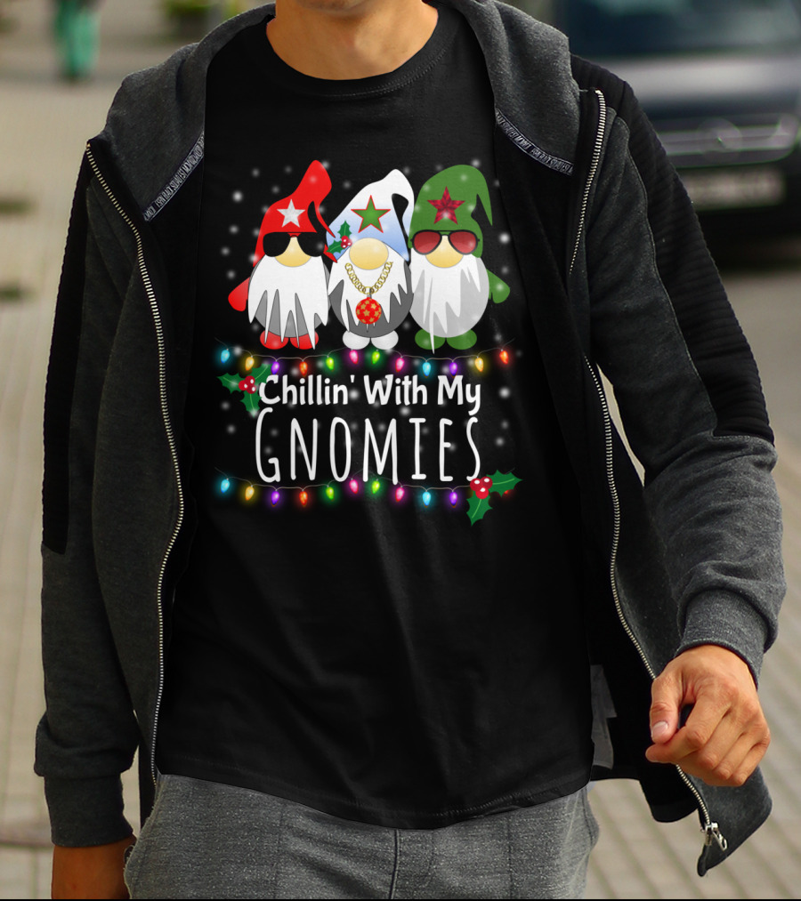 Chillin With My Gnomies Funny Christmas Light Gnome Trio T-Shirt