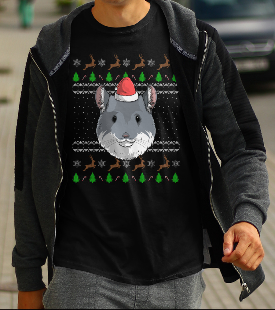 Chinchilla Santa Claus Hat Ugly Christmas T-Shirt