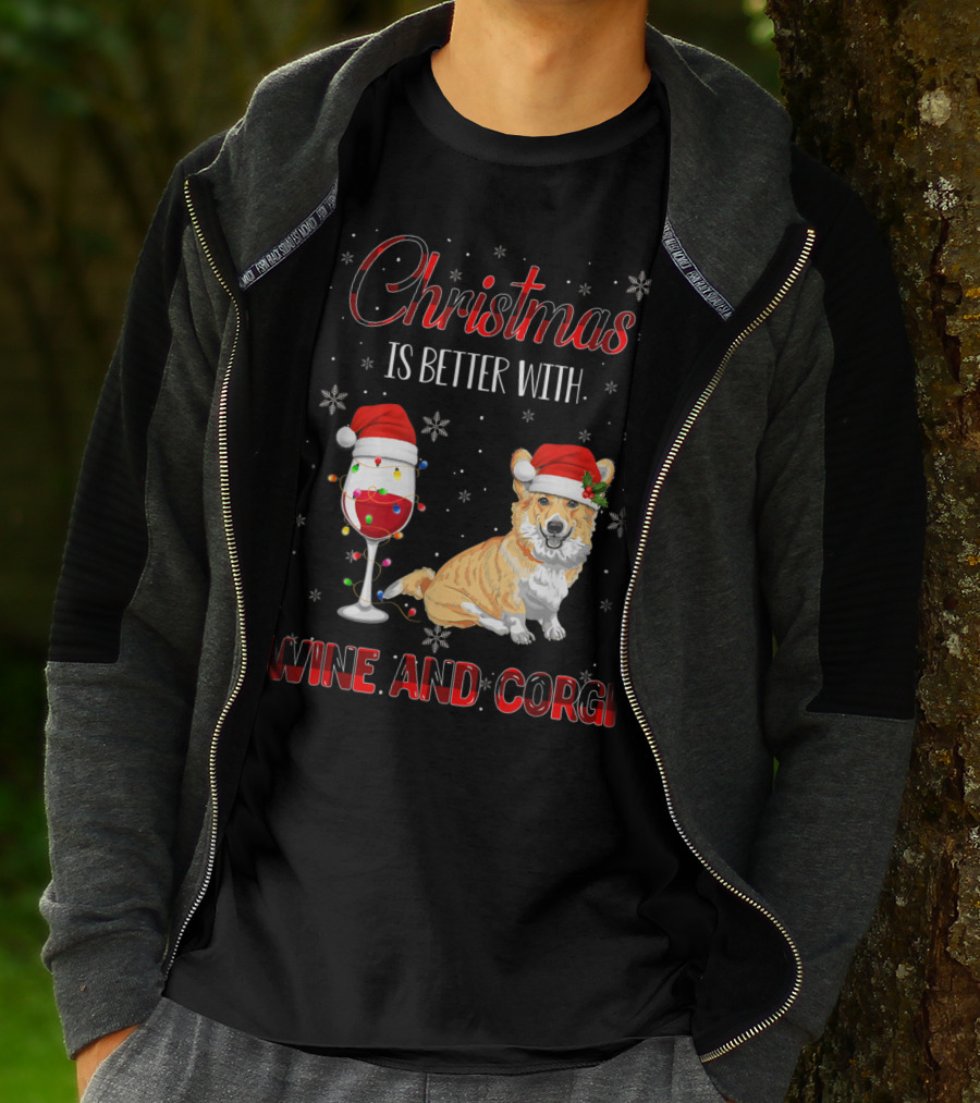 Christmas Is Better With Wine And Corgi T-Shirt
