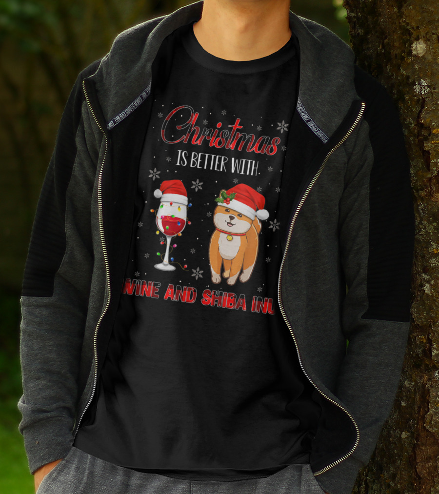 Christmas Is Better With Wine And Shiba Inu T-Shirt