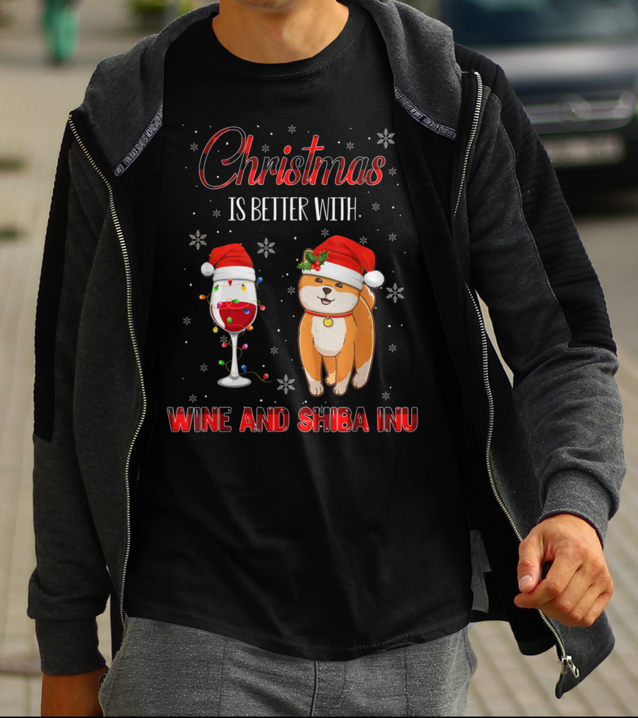 Christmas Is Better With Wine And Shiba Inu T-Shirt