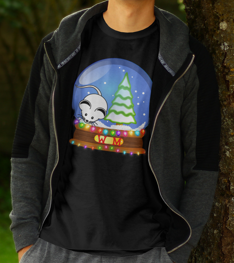 Christmas Snow Globe Santa White Mouse WM Tree T-Shirt