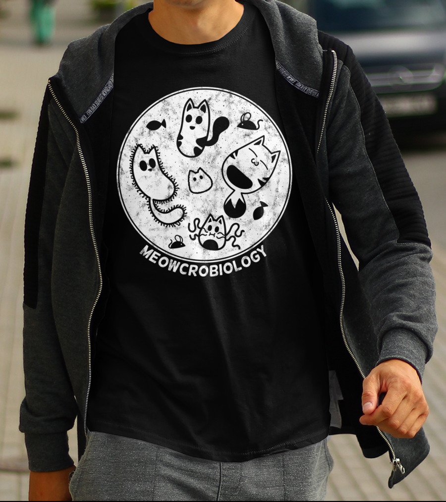 Meowcrobiology Cute Cat Pet Distressed Bacteria Microbiology T-Shirt