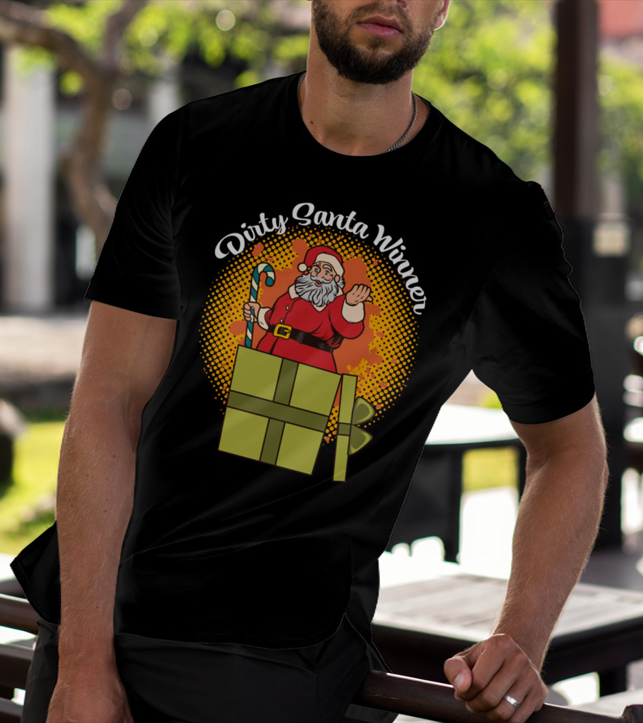 Dirty Santa Winner With Candy Cane And Christmas Gift Box T-Shirt