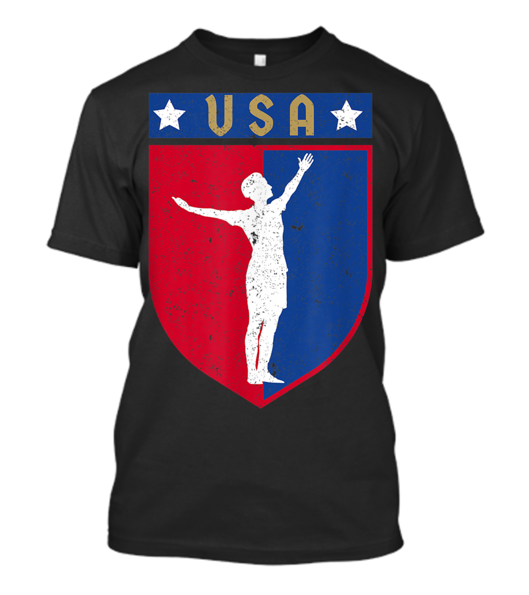 USA Distressed Red White Blue Soccer Emblem T-Shirt
