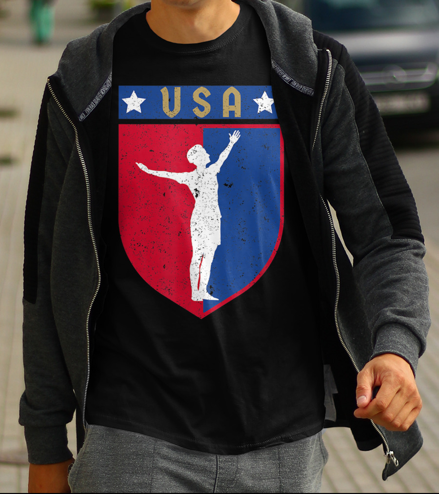 USA Distressed Red White Blue Soccer Emblem T-Shirt