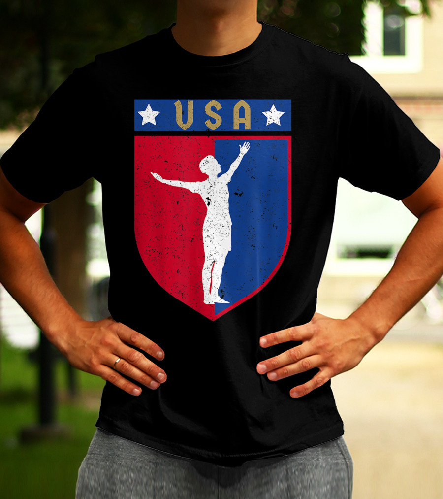 USA Distressed Red White Blue Soccer Emblem T-Shirt