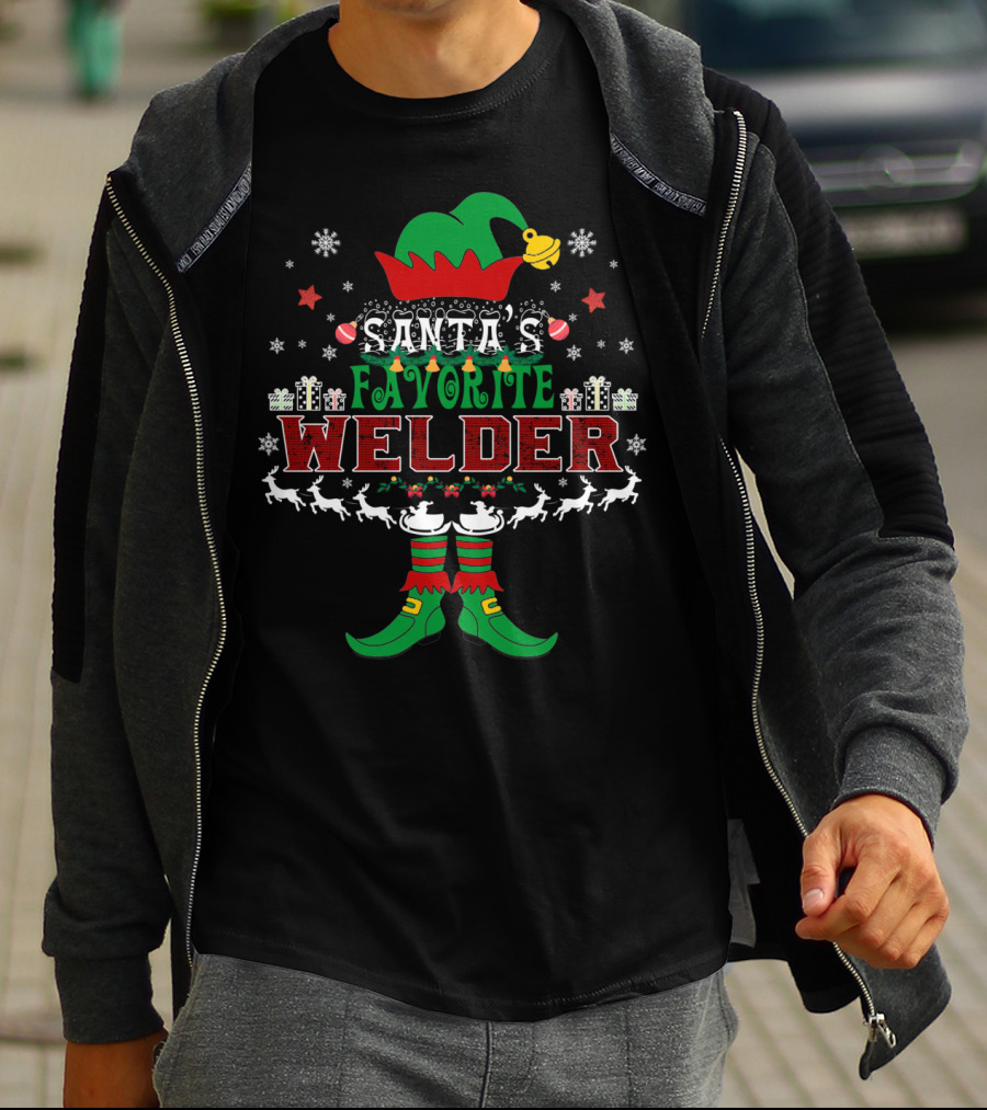 Santa's Favorite Welder Elf Xmas Reindeer Snowflakes Gifts T-Shirt