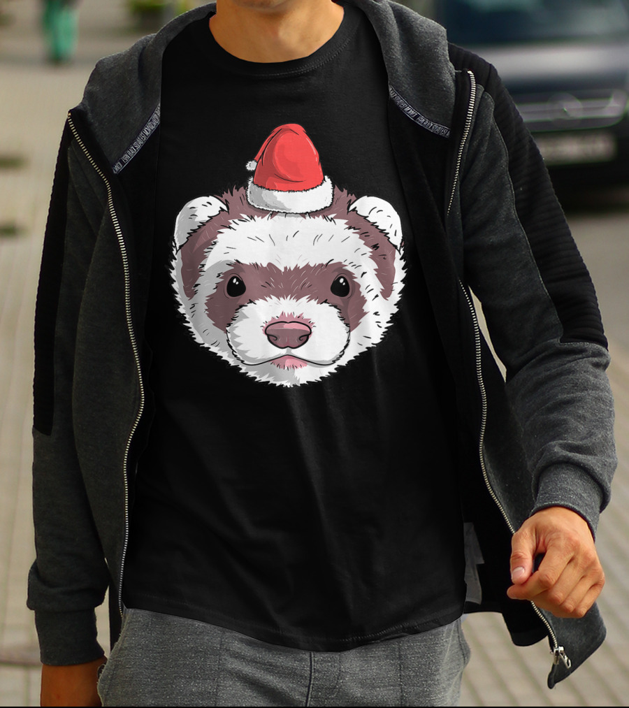 Ferret Santa Claus Hat Christmas Holiday Festive Headwear T-Shirt
