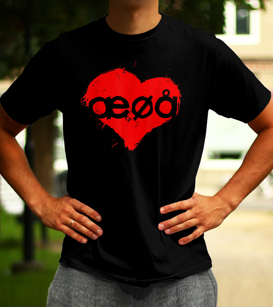Funny Love For Denmark Alphabet Vowels æøå In Heart Shape T-Shirt