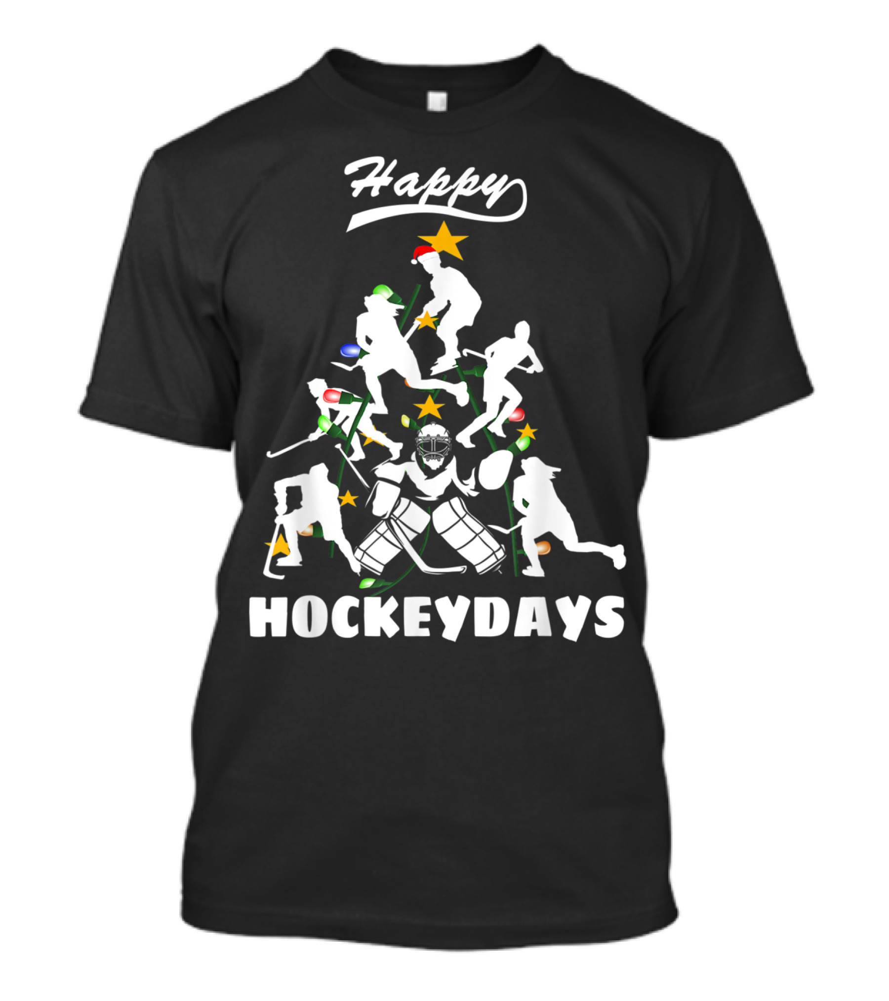 Happy Hockeydays Christmas Tree Ice Hockey Fun T-Shirt