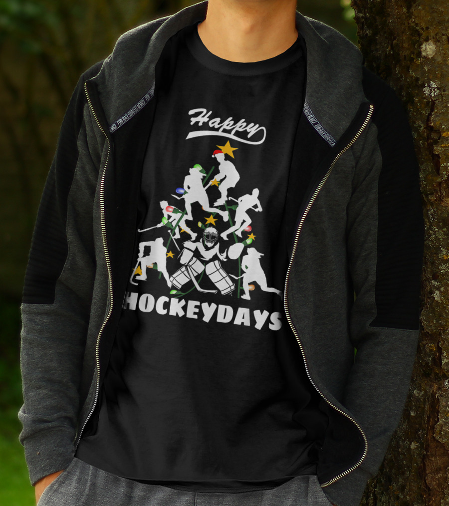 Happy Hockeydays Christmas Tree Ice Hockey Fun T-Shirt