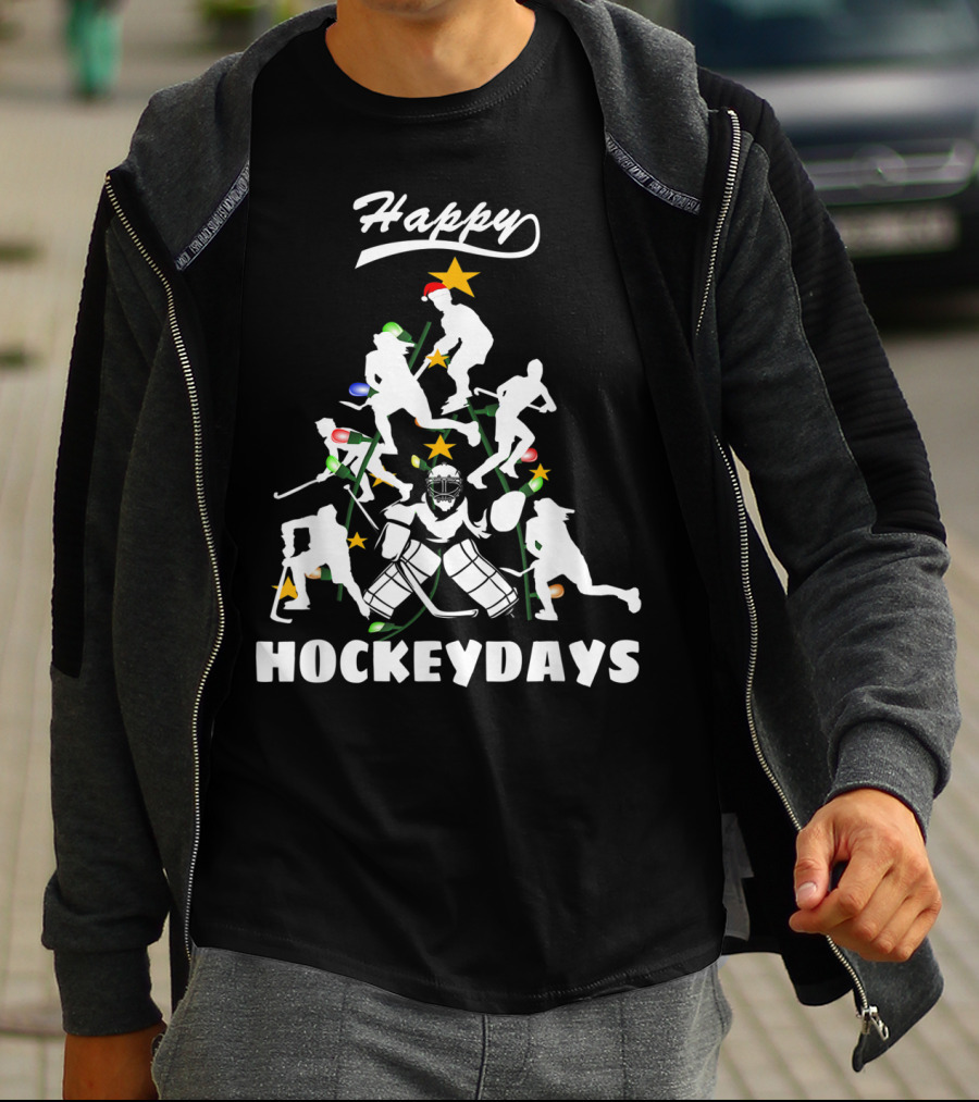 Happy Hockeydays Christmas Tree Ice Hockey Fun T-Shirt