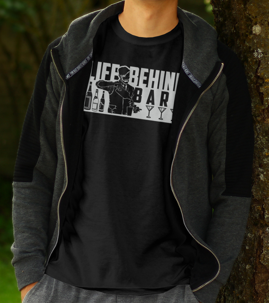 Life Behind Bars Bartender Mixing Drinks With Bottles And Glasses T-Shirt