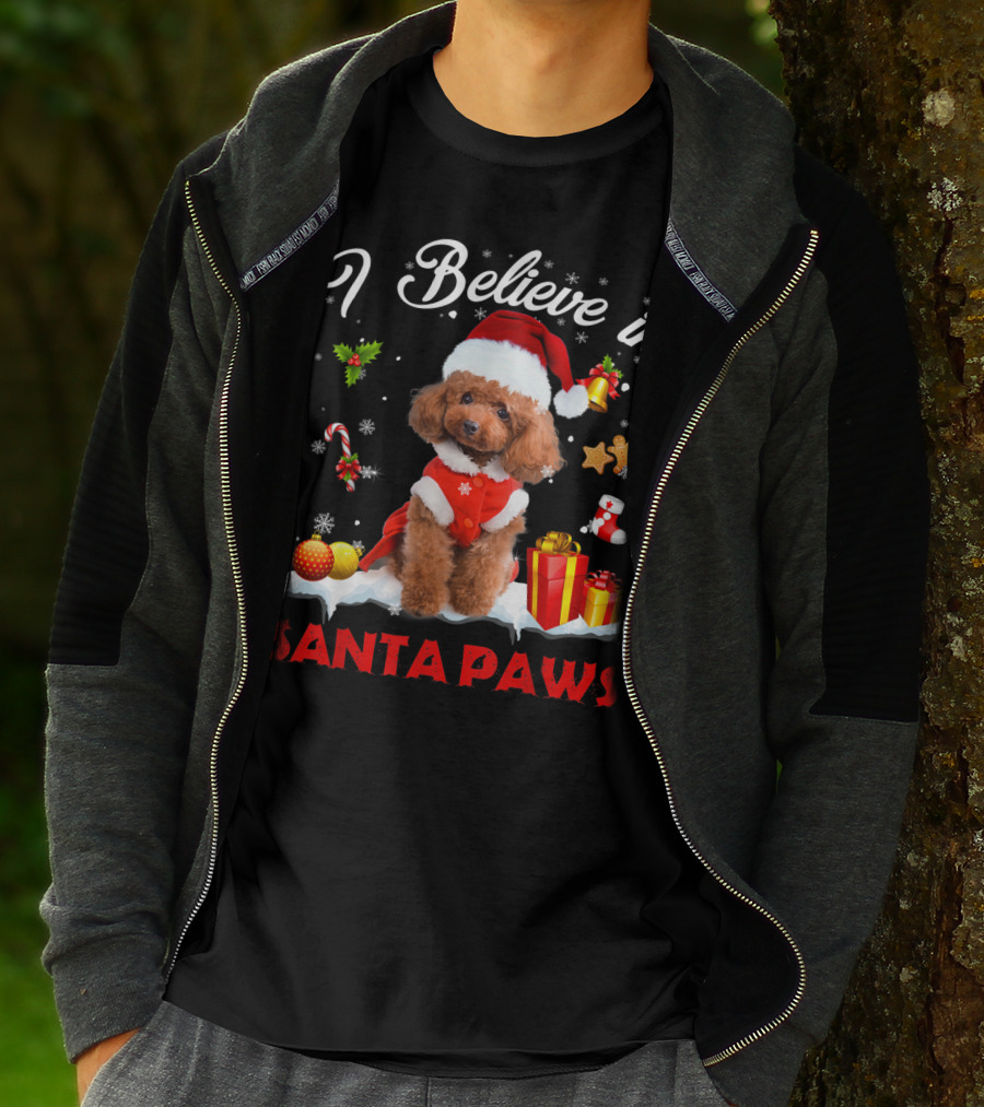 I Believe In Santa Paws Christmas Decor With Poodle Dog T-Shirt