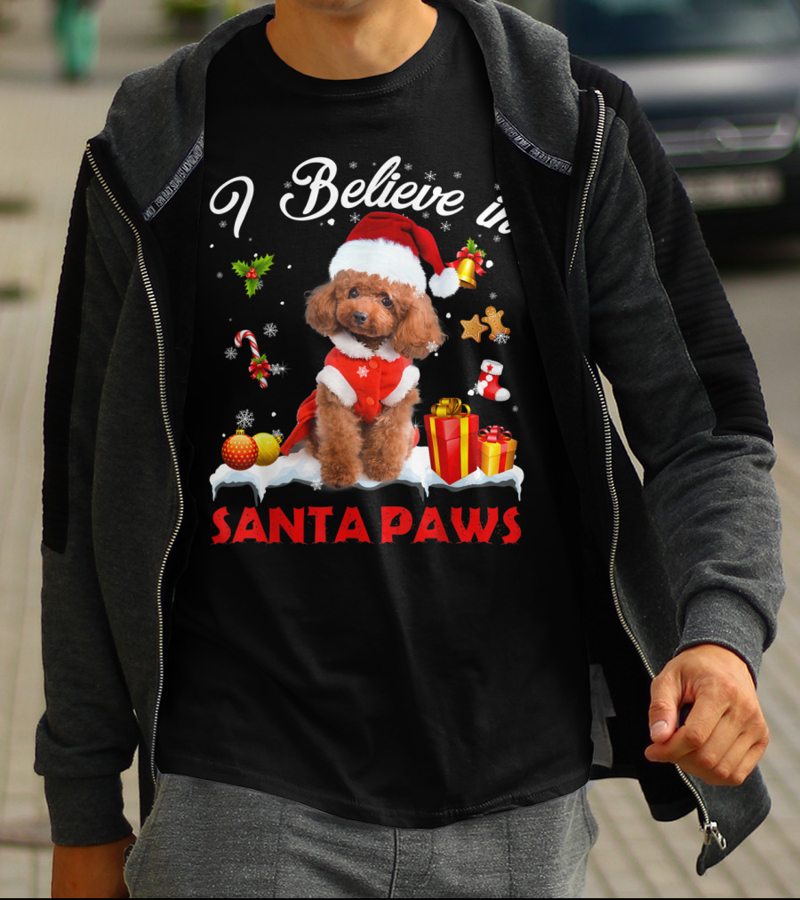 I Believe In Santa Paws Christmas Decor With Poodle Dog T-Shirt
