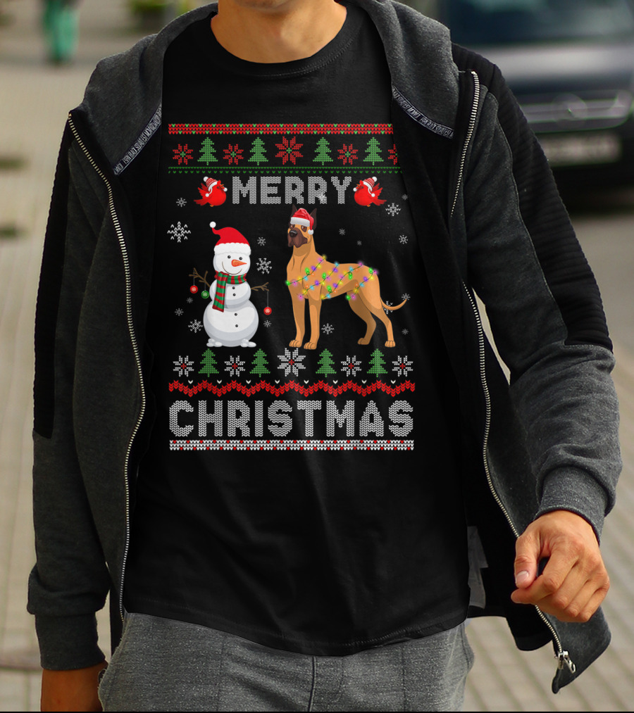 Merry Christmas Funny Xmas Great Dane Dog Snowman T-Shirt