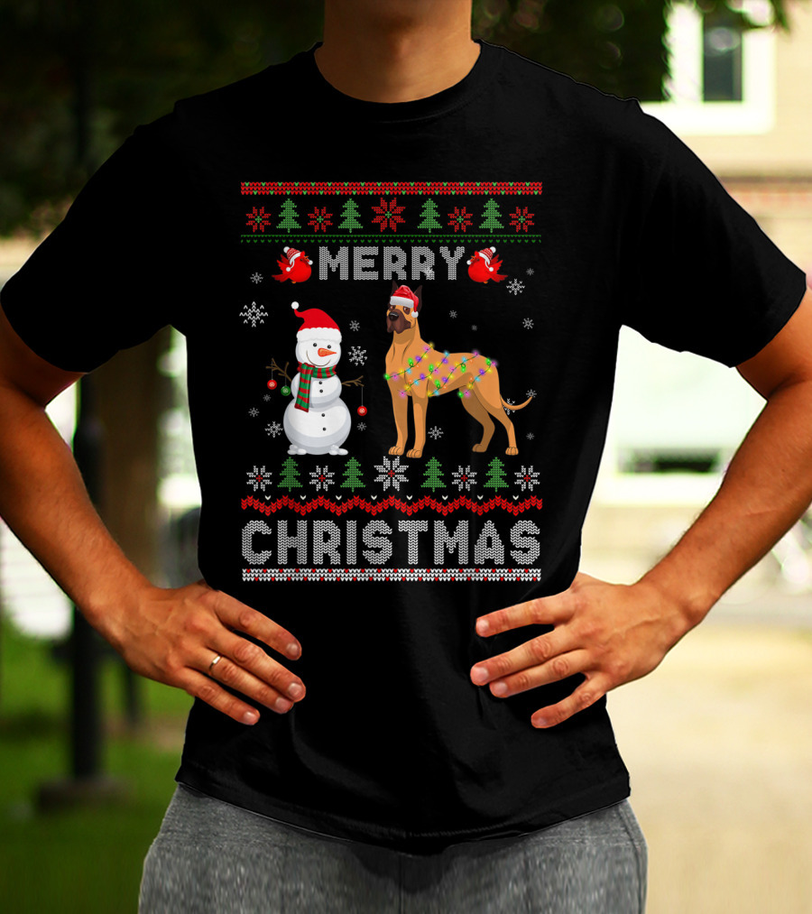 Merry Christmas Funny Xmas Great Dane Dog Snowman T-Shirt