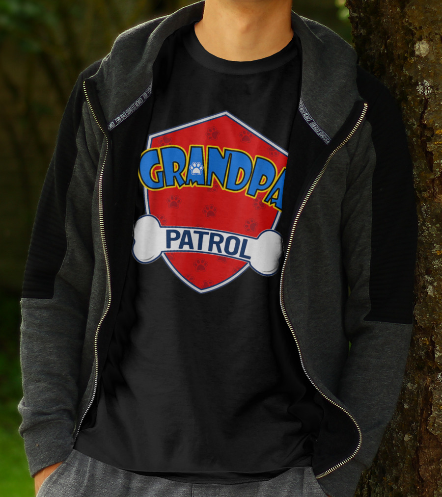 Grandpa Patrol Shield With Pawprint Bone T-Shirt