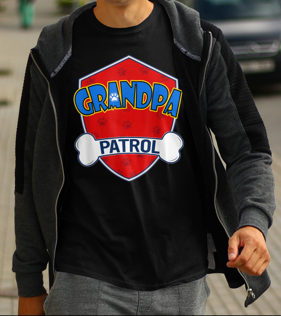 Grandpa Patrol Shield With Pawprint Bone T-Shirt