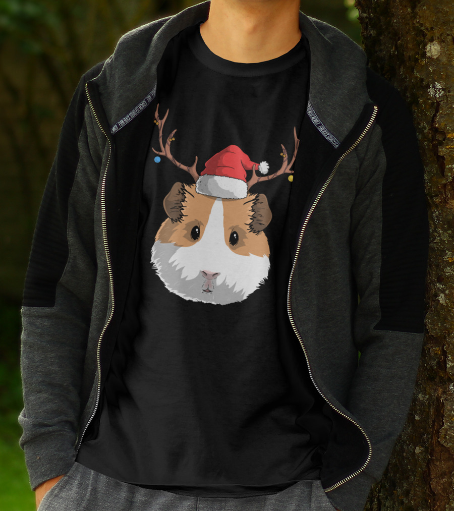Santa Claus Hat Guinea Pig Reindeer Christmas Holiday T-Shirt