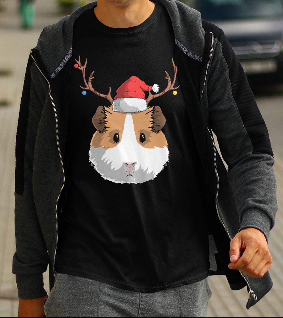Santa Claus Hat Guinea Pig Reindeer Christmas Holiday T-Shirt