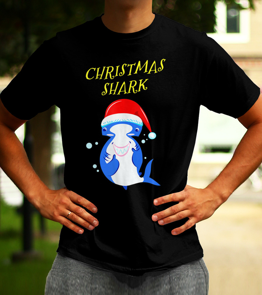 Christmas Shark Hammerhead Santa Hat T-Shirt